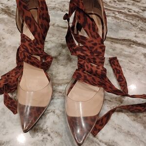 Shoe Dazzle Animal Print Lace-Up Heels